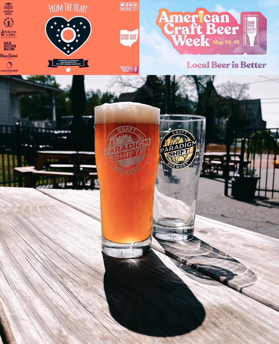 theshiftbeer's tweet photo. It’s #AmericanCraftBeerWeek! 

To celebrate, 70 Ohio breweries have collaborated with Ohio Craft Beer on this tasty American IPA, “From The Heart”! 🇺🇸❤️

Grab a pint here at Paradigm... along with our 💥brand new release💥 celebratory white logo glassware!

#LocalBeerIsBetter https://t.co/Whp7EyQfbn
