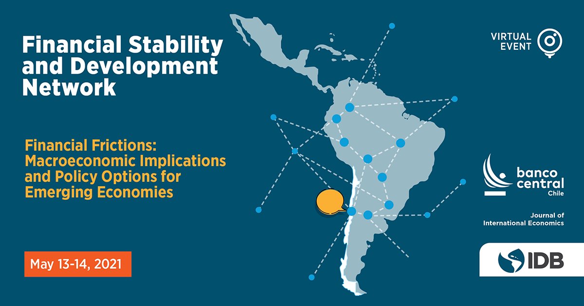 On May 13+14 our Financial Stability and Development Network is cohosting a conference with <a href="/bcentralchile/">Banco Central de Chile</a> on Financial Frictions. Expect great presentations out of <a href="/IMFNews/">IMF</a> <a href="/UPFBarcelona/">UPF Barcelona</a> <a href="/Banxico/">Banco de México</a> <a href="/UMich/">University of Michigan</a> <a href="/bankofcanada/">Bank of Canada</a> <a href="/bcrpoficial/">Banco Central de Reserva del Perú - BCRP</a> and many others. Tune in: events.iadb.org/calendar/event…