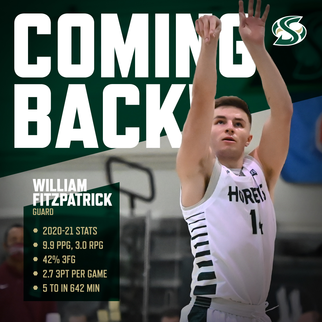 William FitzPatrick will be back for another season! The sharp shooter averaged 9.9 points, 2.7 made 3-pointers and 35.7 minutes per game while shooting 42% from deep a year ago. Committed 5 turnovers in 642 minutes. #StingersUp