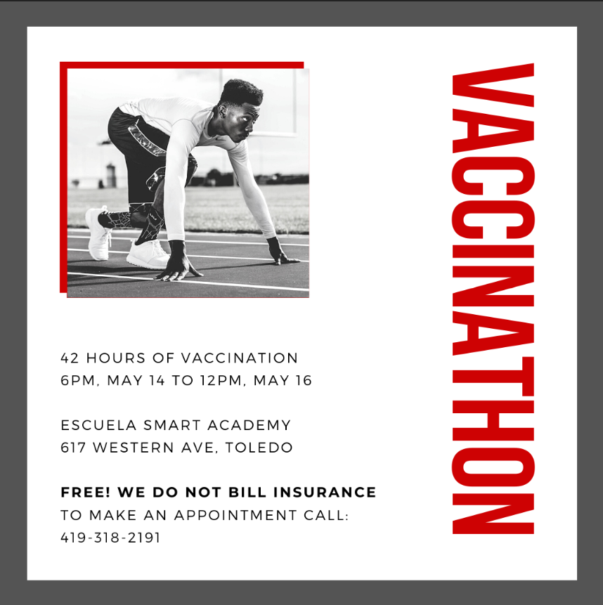 UToledo_CCC's tweet photo. The VACCINATHON beings in 4 days! (May 14 at 6pm) https://t.co/k5GR2diHXP