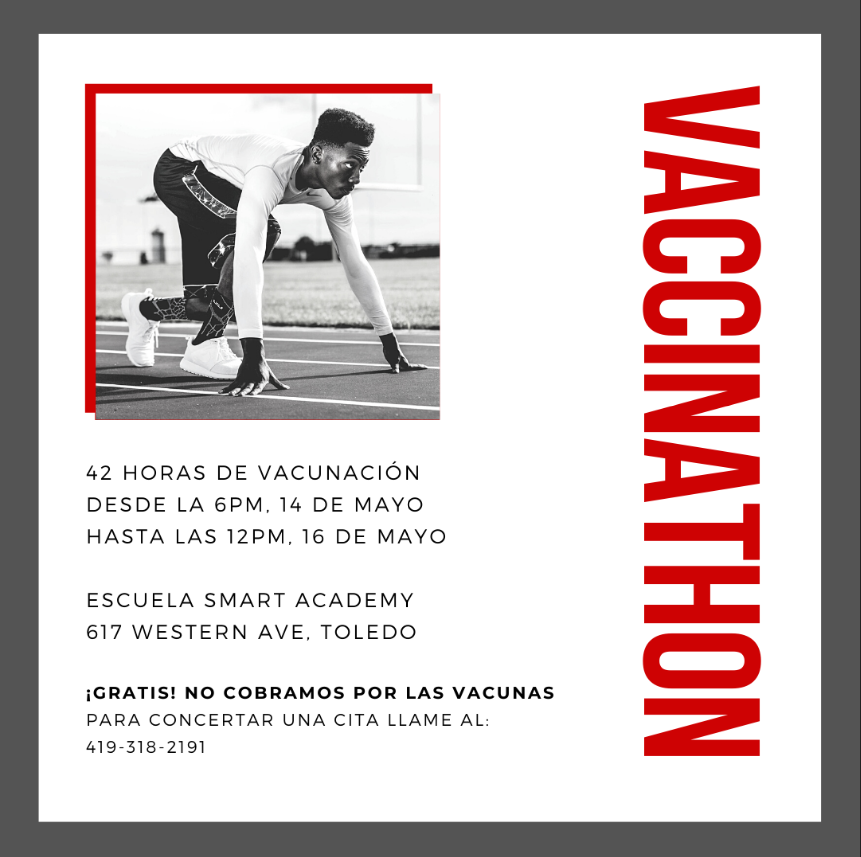 UToledo_CCC's tweet photo. The VACCINATHON beings in 4 days! (May 14 at 6pm) https://t.co/k5GR2diHXP