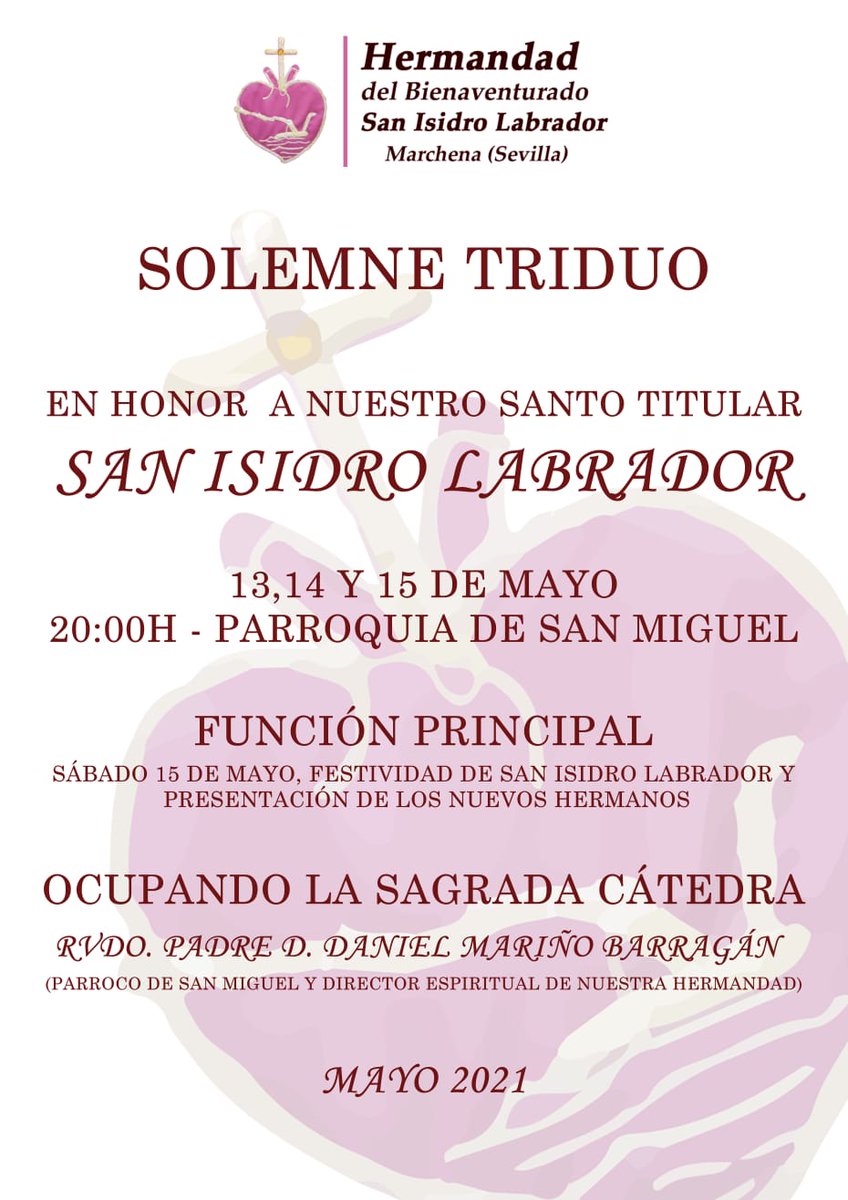 Este jueves a las 20h, da comienzo en la parroquia de San Miguel el Solemne Triduo en honor a San Isidro Labrador.