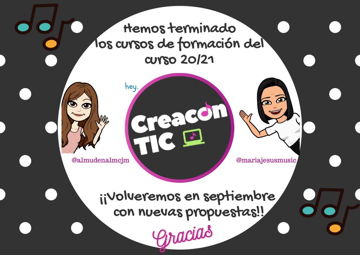 Crea_conTIC's tweet photo. ¡Hola! Hemos terminado los cursos de formación de este curso escolar 20/21, estamos encantadas y queremos dar las gracias a todo el profesorado participante <3 Ahora toca recargas pilas para volver con nuevas propuestas en septiembre #herramientasTICMusica https://t.co/6jyZ9AGzAX