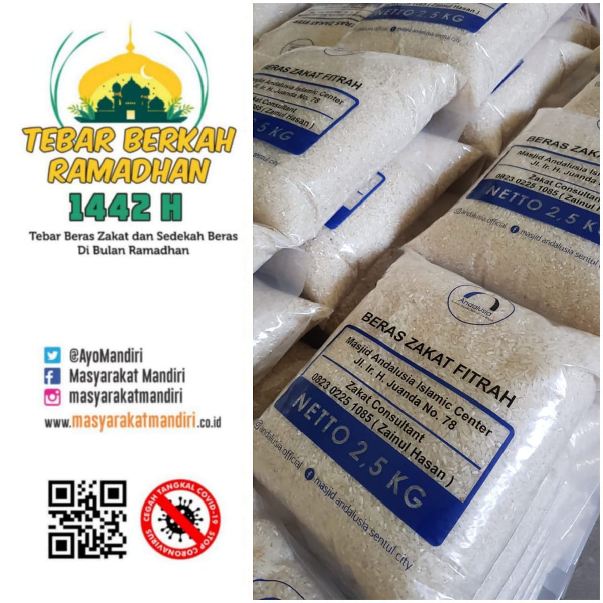 Terimakasih kepada Masjid Andalusia yang telah mempercayakan pengadaan beras zakat fitrah kepada @masyarakatmandiri #Ramadhan1442H