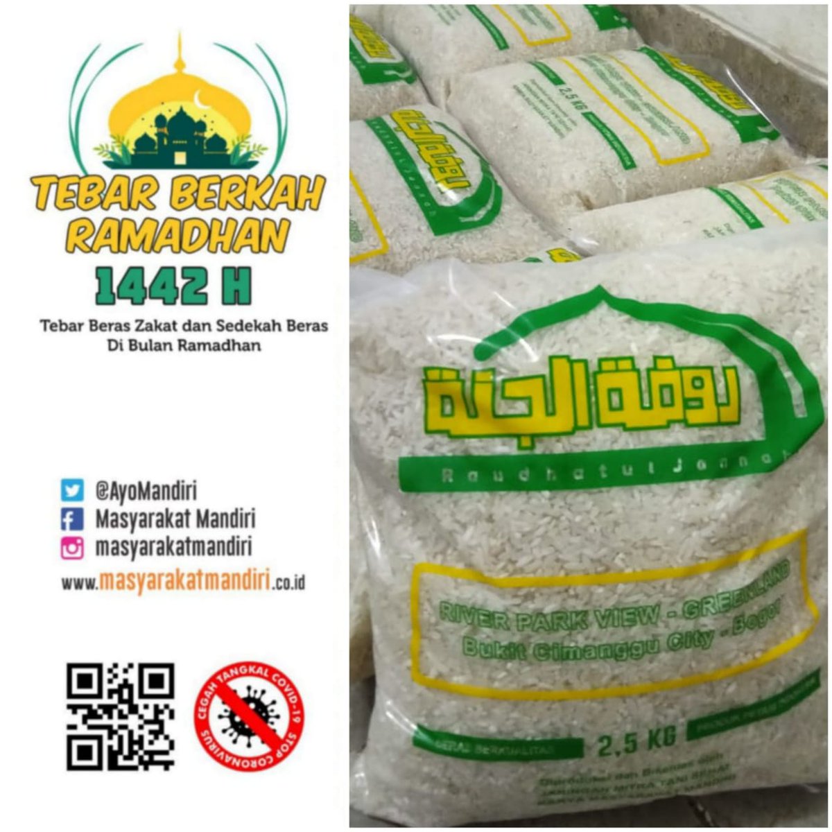 Terimakasih kepada Masjid Raudhatul Jannah River Park View Greenland Bukit Cimanggu City Bogor yang telah mempercayakan pengadaan beras zakat fitrah kepada @masyarakatmandiri #Ramadhan1442H