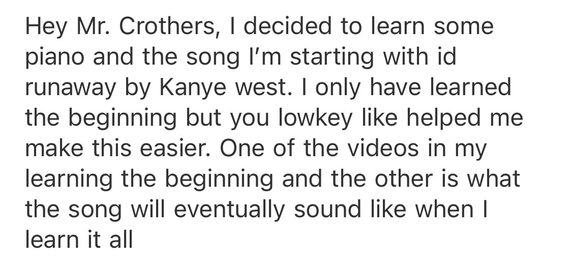 RyanCrothers07's tweet photo. I got this email from one of my 1st semester #FIVEin5 chorus students. She told me that what she learned in my class is “low-key” making piano easier.  I might be “low-key” shedding happy tears right now. 😭#PrideIn5 #TeachIn5 P.S. videos were included! 😁 https://t.co/4WDnOBNUMJ