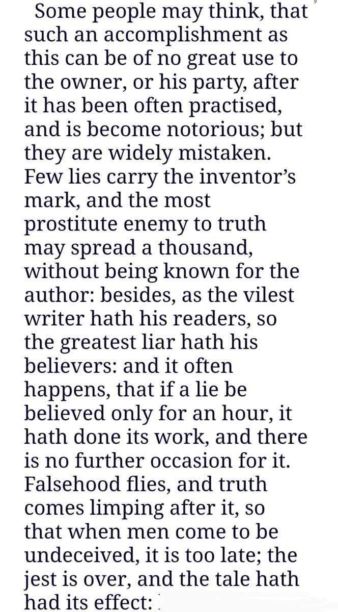 Over 300 years ago, Jonathan Swift warned us about the untrustworthy political liars of England, and now we've got one of the biggest ever yet in power unchecked & cheered in by half the nation   #LiarJohnson  https://www.bartleby.com/209/633.html 