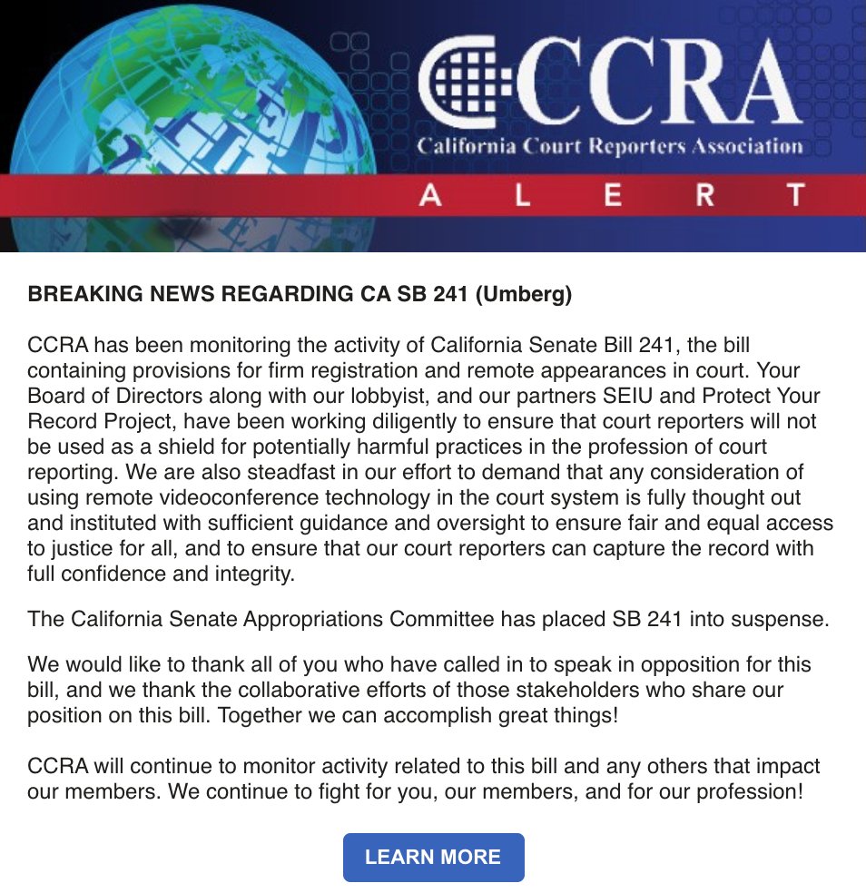 BREAKING NEWS REGARDING CA SB 241 (Umberg) conta.cc/3uOnMCx
