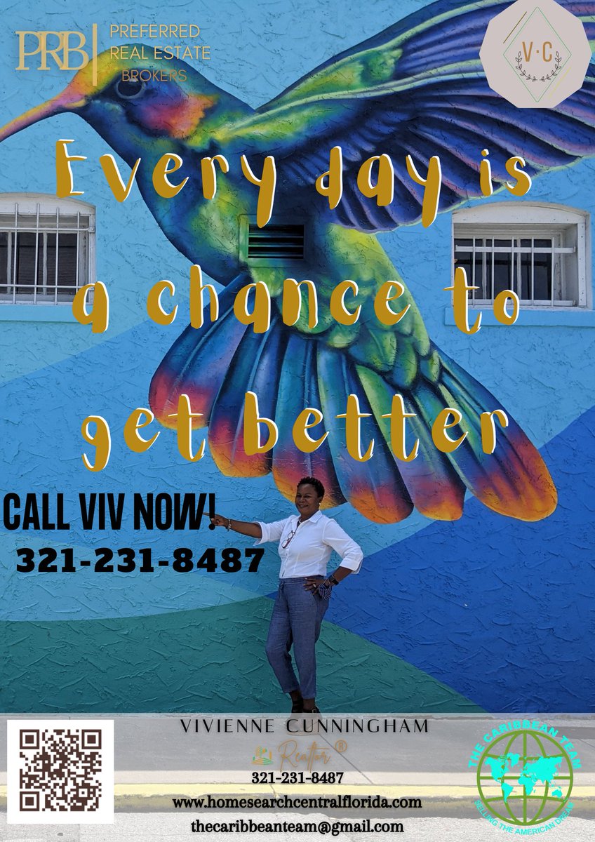 Vivcunningham's tweet photo. Every day is a chance to get better.
Stay Motivated! Happy Monday everyone!
-------
CALL VIV NOW!
VIVIENNE CUNNINGHAM
321-231-8487
https://t.co/fmca2rJoSj
thecaribbeanteam@gmail.com #vivcunningham #MotivationalMonday  #realestate #home #homesweethome #ForSale https://t.co/KJLv4hK4e9