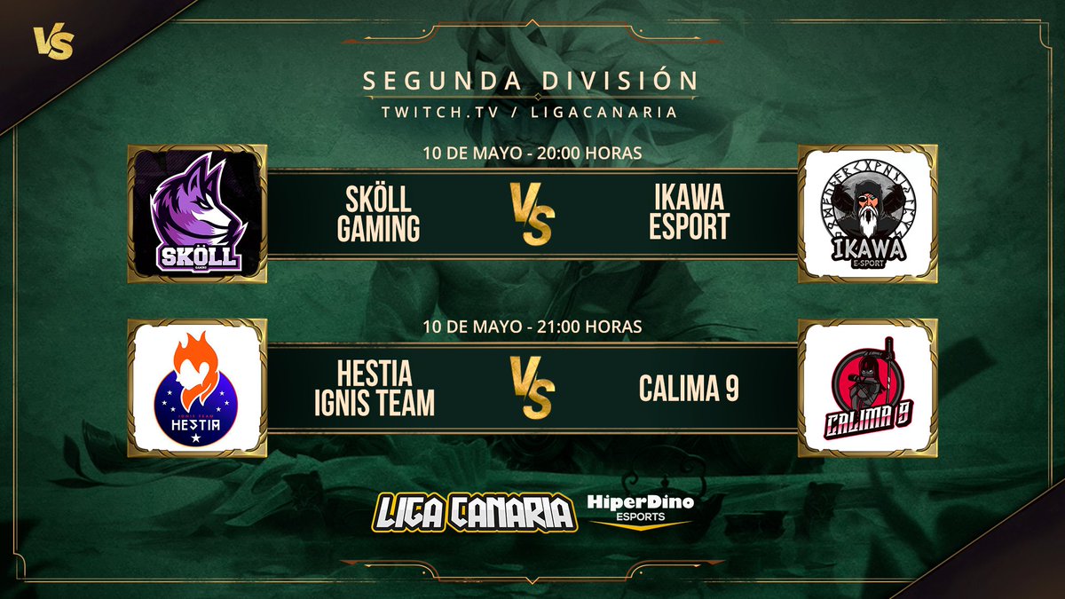 ¡Seguimos en racha canaria! 

⏰20:00h 🇮🇨 21:00h 🇪🇸
🏆 <a href="/LigaCanaria/">LIGA CANARIA</a> - JORNADA 5
🆚 <a href="/Skoll_Gaming_/">SKG | Sköll Gaming</a> 
📺 twitch.tv/ligacanaria
🎙️ @Rudegar - @Elm019_lol 

¡Lo podréis ver resubido..!

 ¡Mucha suerte #HestiaIgnisTeam VS #Calima9!

Sköl Gaming 0️⃣1️⃣ iKawa e-Sport

Sköl 🍻