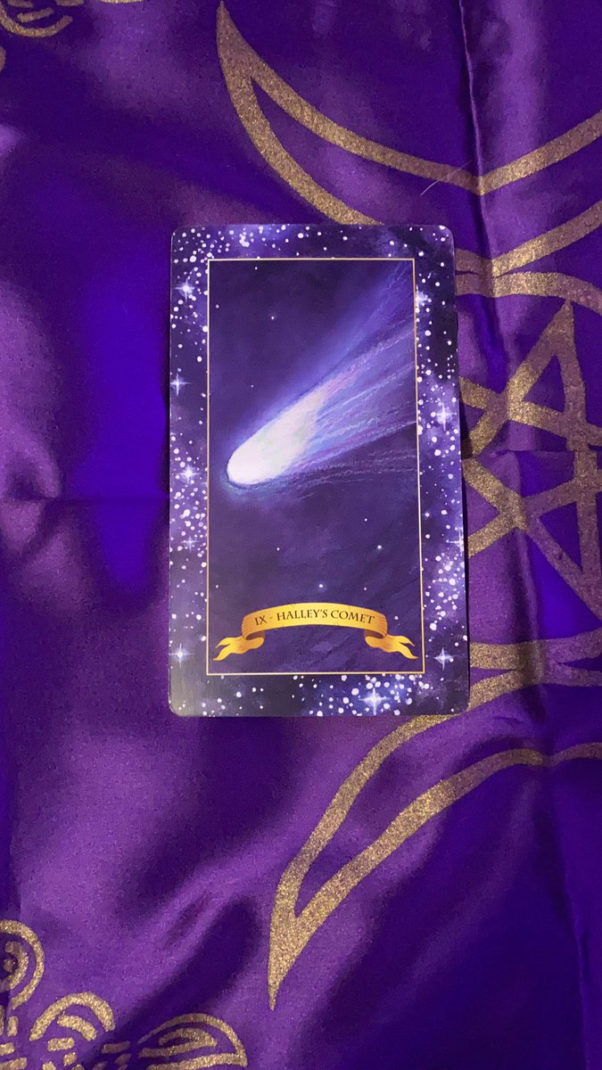 Libra (sun, moon, rising, dominant):For my beautiful Libra placements I pulled The Hermit (number 9 in Major Arcana) which is represented in this deck as Haley’s Comet. Right now is a time of self-reflection. You may feel yourself being guided towards a new path, which is never-