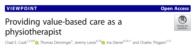 Well-written article here <a href="/chadcookpt/">ChadCookPT</a> <a href="/chuckthigpen/">Chuck Thigpen</a> <a href="/InaDiener/">Ina Diener</a>  <a href="/JeremyLewisPT/">Professor Jeremy Lewis PhD FCSP</a> on value-based care.  Great it's open access too.  Complex topic for sure, good questions to ask ourselves at the end! Thanks for writing it.