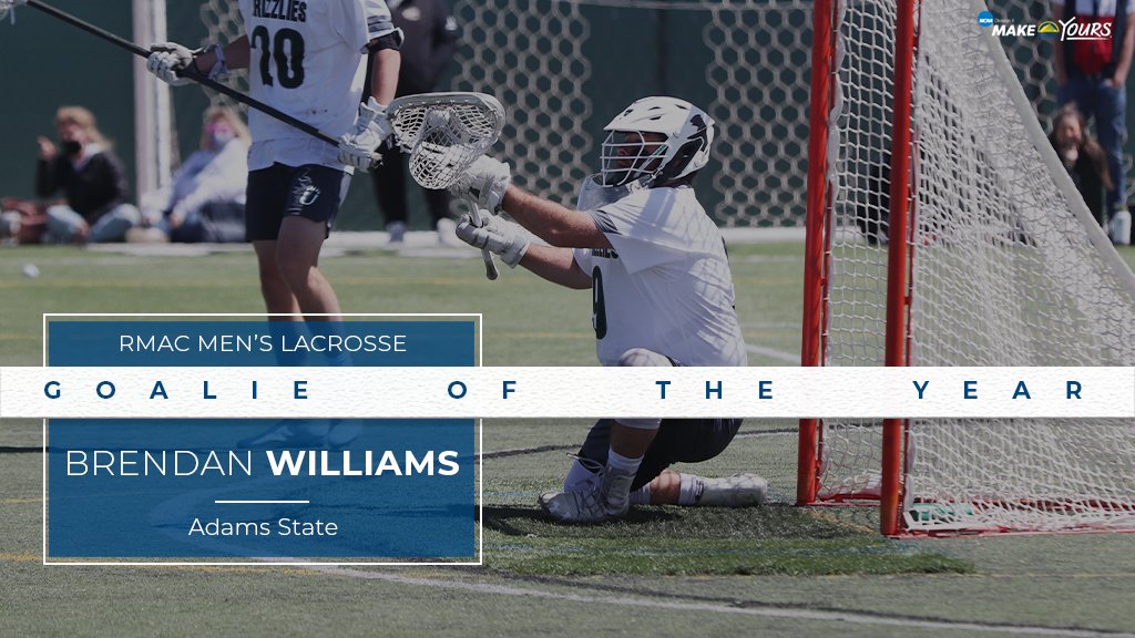 RMAC_SPORTS's tweet photo. The #RMACmlax Goalie of the Year is Brendan Williams of @ASUGrizzlies. He collected the most saves on the year among all RMAC goalies (89) and made the most saves per game (12.71). Williams faced a total of 318 shots on the year which was the most in the RMAC. #EverythingElevated https://t.co/yE6B9Gn4VY