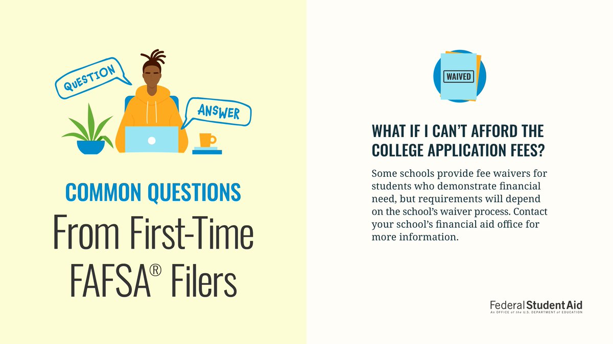 FAFSA's tweet photo. First time completing the FAFSA® form? We’ve got you covered. Find answers to common questions and learn more tips at https://t.co/8zwQoT6hNA https://t.co/czGbfqD9SD
