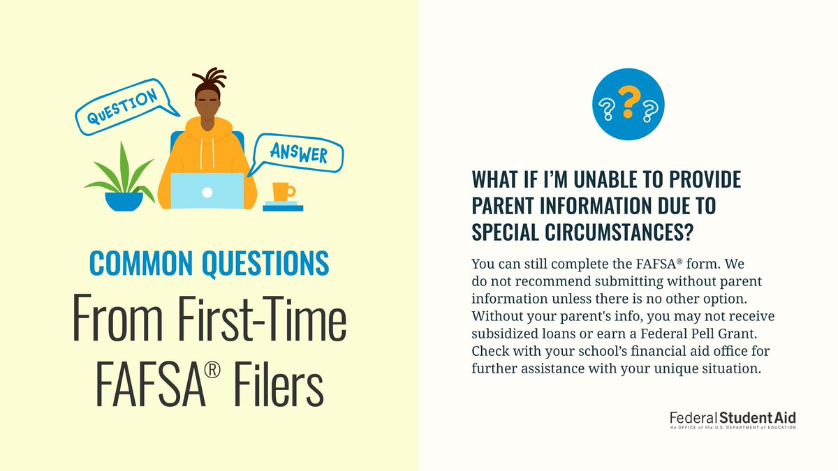 FAFSA's tweet photo. First time completing the FAFSA® form? We’ve got you covered. Find answers to common questions and learn more tips at https://t.co/8zwQoT6hNA https://t.co/czGbfqD9SD