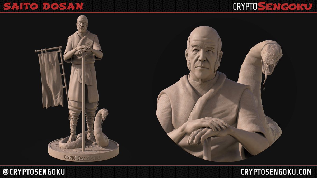 CryptoSengoku's tweet photo. ⚡Meet Saito Dosan the first Hero of #CryptoSengoku Collection.
🐍 Known as the snake of Mino.
👀Saito Dosan #NFT is a 3D handmade Art which includes STL files.
-Tier: Epic
-Base: Snake
✔️Find Saito Dosan at https://t.co/ZqI8E2VIDU @opensea
#3DArt #NFTs #NFTcollectibles https://t.co/qSbz6RRpAi