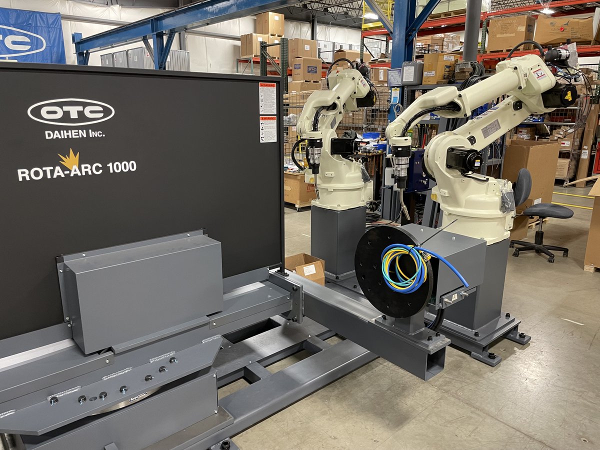 OTCDAIHEN's tweet image. A ROTA-ARC 1000 dual-robot MIG and a DT-ARC variant TIG production welding cells being assembled and tested on our Tipp City, Ohio floor. More world-class solutions from the worlds #1 supplier of arc-welding robots.
#roboticwelding #weldingautomation