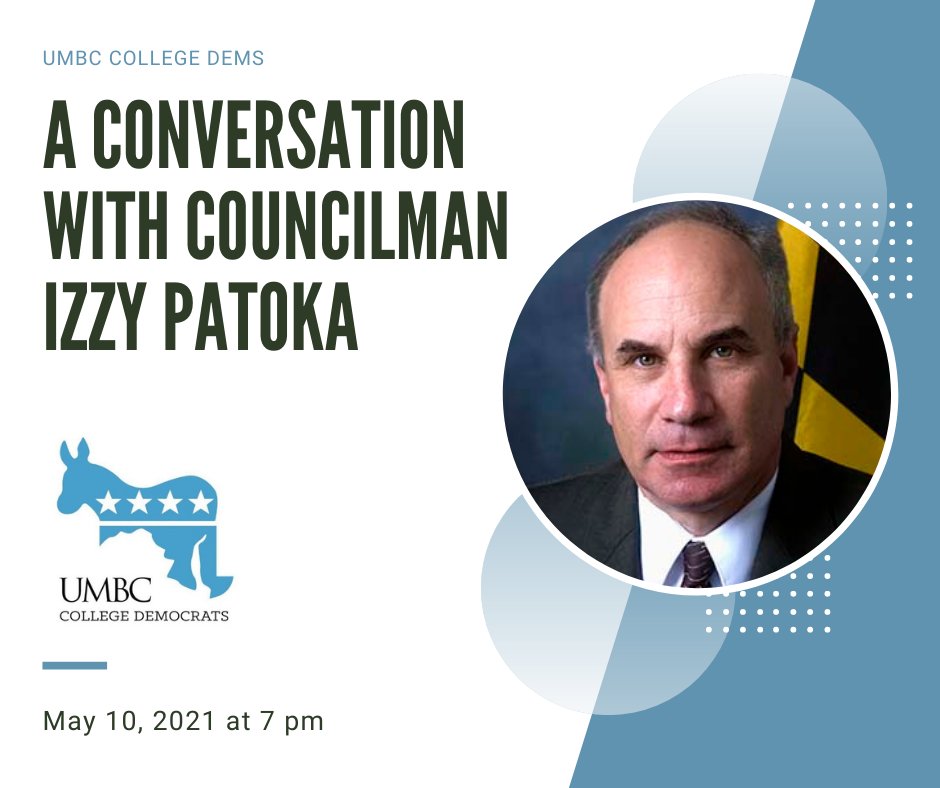 UMBCDems's tweet photo. Join us tonight at 7 pm to talk with Baltimore County Councilman Izzy Patoka! https://t.co/AdL2UV1hJp https://t.co/BPPxmi4CxW