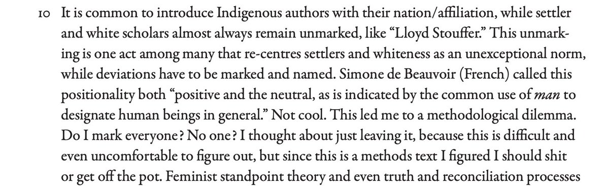  #PollutionIsColonialism does 4 things (I think): 1. It frames methodology as a way of being in the world, as an ethic of land relations. Colonialism & anticolonialism both have land relations. I tried to enact these ethics in the *way* the book was written (e.g. footnotes, jokes)