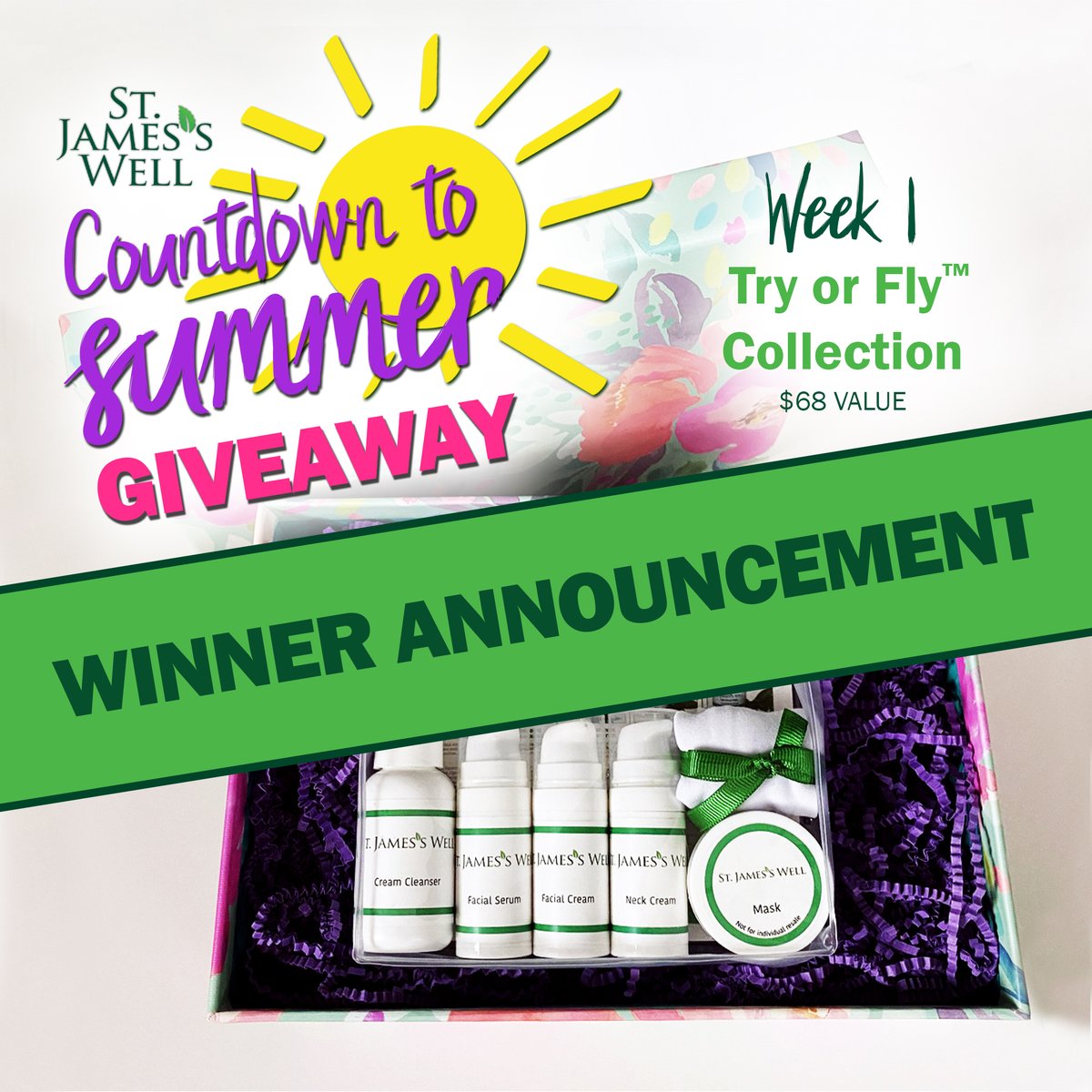 StJamessWell's tweet photo. We are very pleased to announce the winner for our First Countdown to Summer Giveaway!
✨Melissa Ann Stacy✨ (Facebook) please message us at @StJamessWell to claim your Try or Fly Collection! https://t.co/LhdPalIXPw