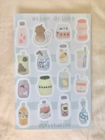 geneluenyang's tweet photo. My 14yo daughter created a sheet of Asian drink stickers and is now selling them as a fundraiser for #StopAAPIHate! Get them here: https://t.co/M2Y0WZH14M https://t.co/XijzzyFJ3T