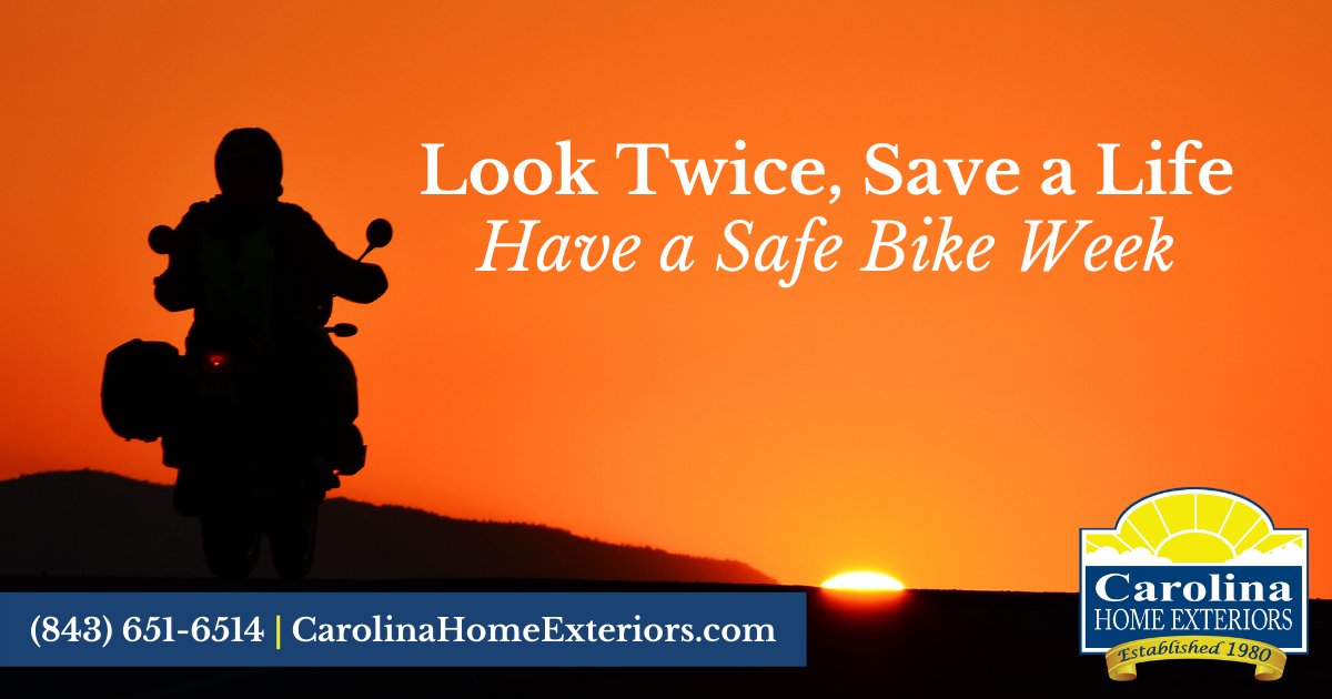 CarolinaHomeExt's tweet photo. While we have so many visitors on the road this week, be sure to drive carefully and stay aware of your surroundings! 

#looktwicesavealife #bikeweek2021 #myrtlebeach https://t.co/DAW4xvSabY