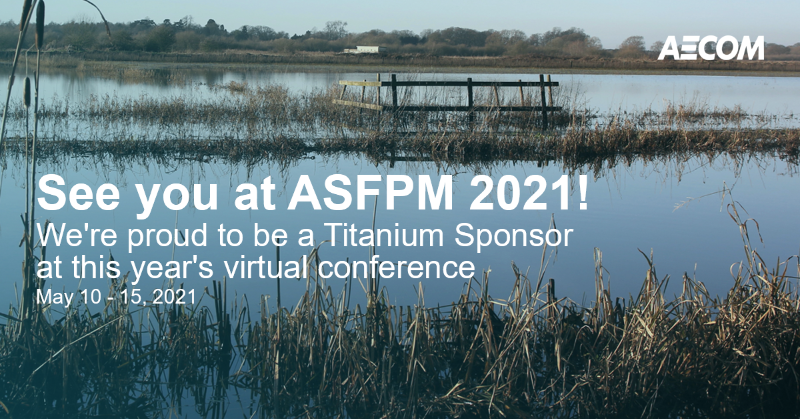 AECOMEnvWater's tweet photo. We're excited to kick off the 45th annual @ASFPMfoundation  #ASFPM2021! @AECOM is proud of its longstanding commitment to the advancement of #FloodplainManagement professionals! Check out our roster of presentations, kicking off with the AECOM Showcase – LIVE on Tuesday morning