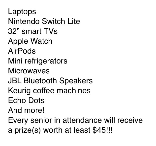 NWHSProjectGrad's tweet photo. Don’t miss your 2021 Project Graduation party! Turn in your Peace of Mind Agreement ASAP (Pupil Services) - deadline this Friday, May 14. Check out these fire prizes you could win! https://t.co/hGl34MvmpA