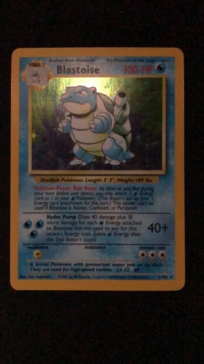 MikeIsbach's tweet photo. I managed to make it through 12 pages of my #PokemonTCG collection. I broke $1k in value, so that’s pretty awesome! I’ll have to finish up the rest another time since it’s so time consuming. Here’s my most valuable card so far, Blastoise! https://t.co/FenEiEZrJz