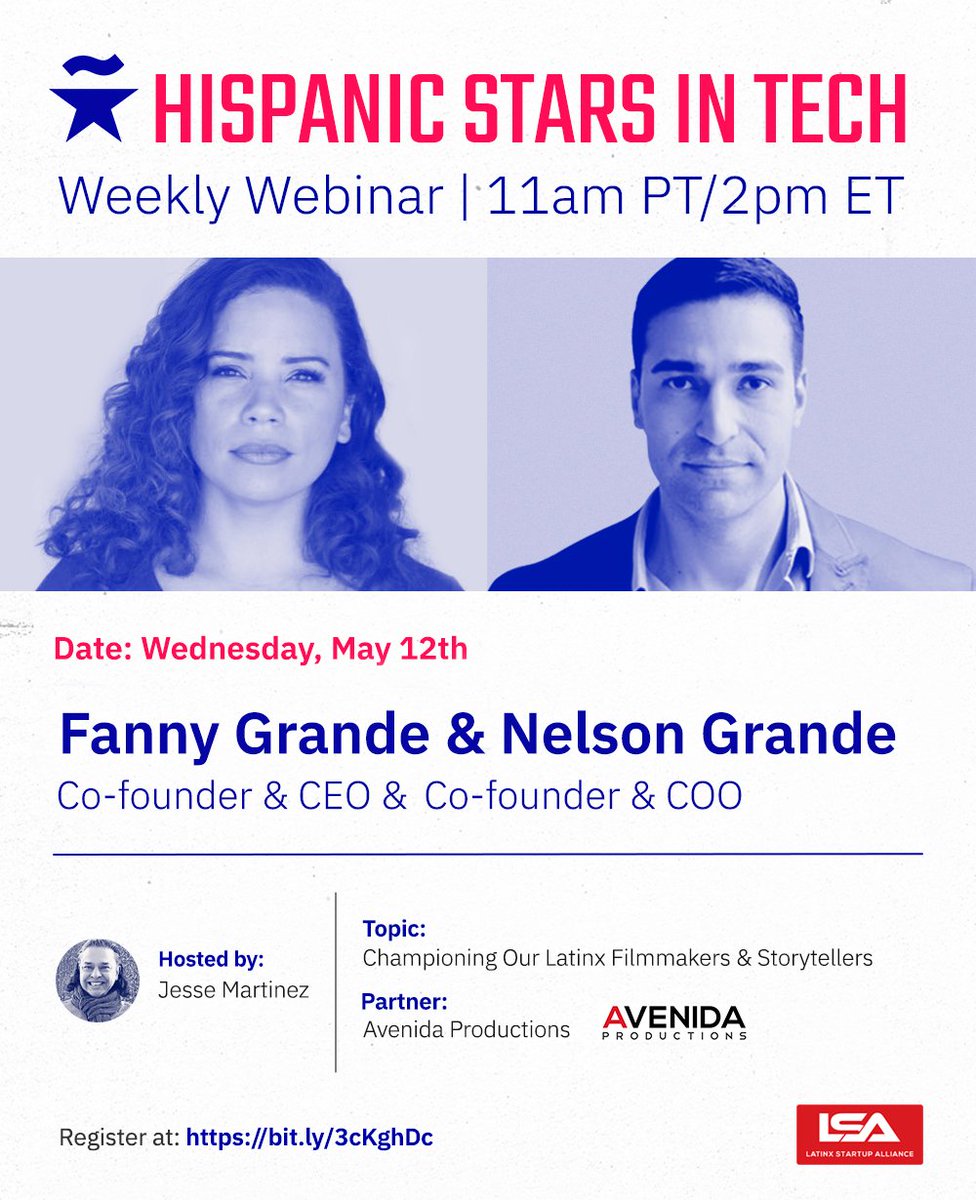 #LatinxTalent #LatinoTalent #Diversity #Inclusion #Equity #LatinxInTech #HispanicStars #HispanicsStarsInTech #HispanicStarAlliance #LaNUBE #HSIT #MKTLX @Latinx_Startups #LSAglobal @WAAH_Foundation  @TheHispanicStar @hispanicstarba  
See you online! hispanicstar.zoom.us/webinar/regist…