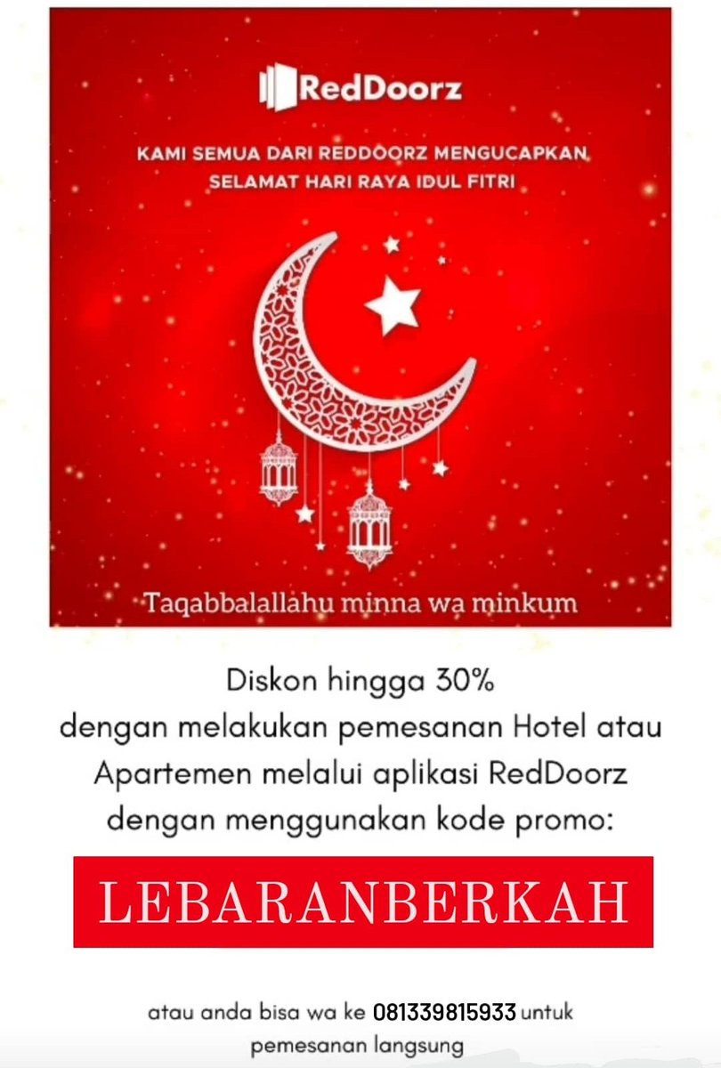 LEBARAN BERKAH bersama RedDoorz...
#lebaranberkah #lebaran #iedulfitri #ied #hariraya #staycation #holiday #liburan #plesir #reddoorz #keluarga #mohonmaaflahirbatin