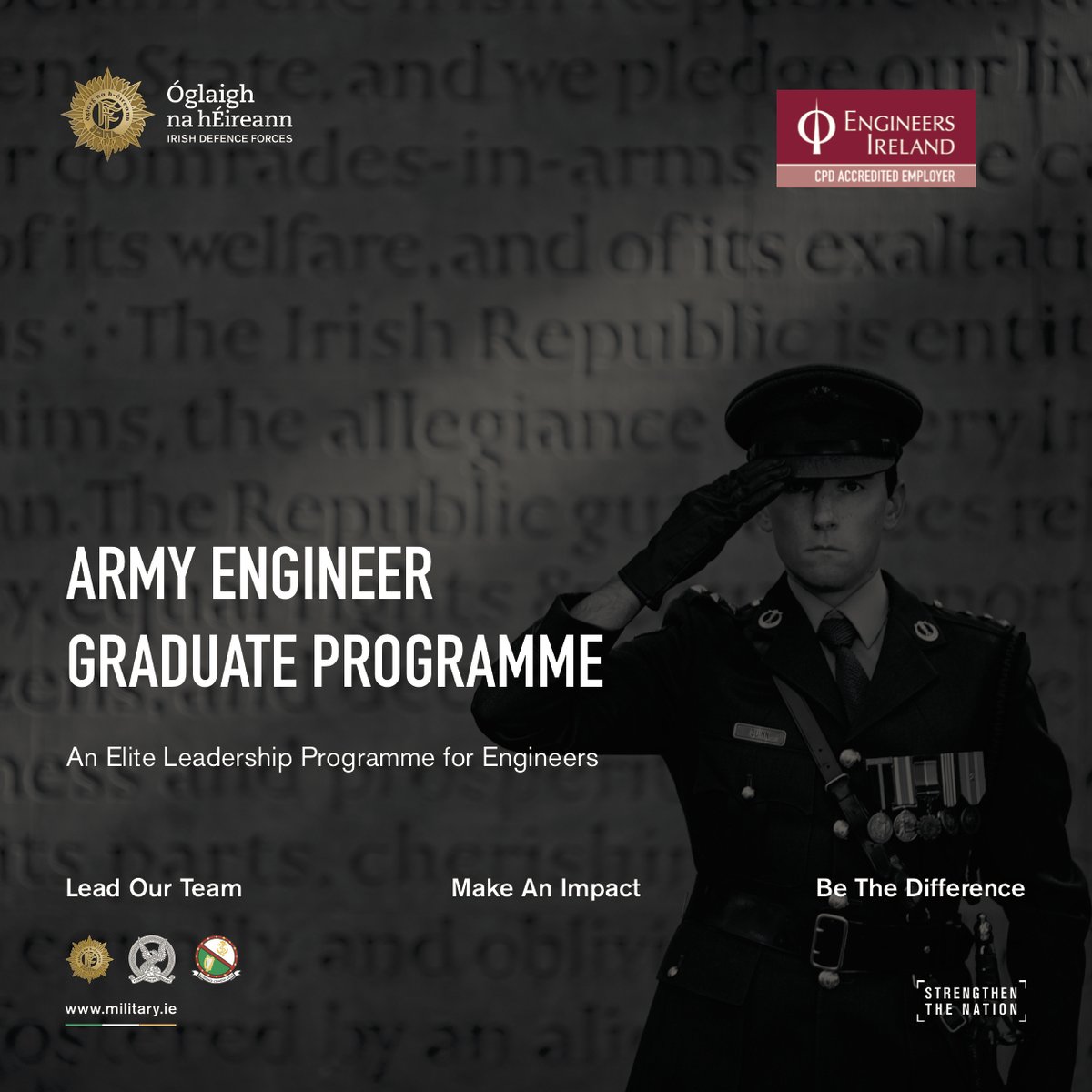DF_Engineers's tweet photo. Calling all engineer graduates who want to make an impact while gaining life-changing experiences and unparalleled leadership training… the Army Engineer Graduate Programme is open for applications until 26 May. https://t.co/JmuQkocxbZ @defenceforces @DFPRB https://t.co/xEc0CqJD6J