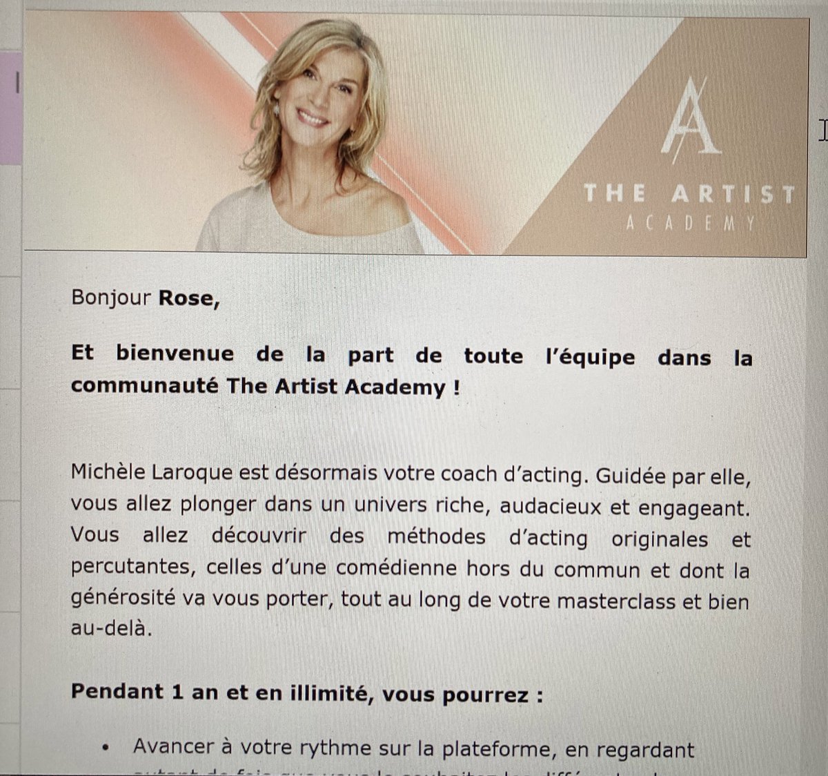 RoseEchilley's tweet photo. Merci beaucoup @MicheleLaroque pour ce rendez-vous aujourd’hui, c’était vraiment très intéressant ! Et Ça y est, j’ai rejoint la Masterclass, Michèle est désormais ma coach d’acting😱🥰 Merci pour tout ce que vous faites !♥️ https://t.co/GkNwf4ovRk