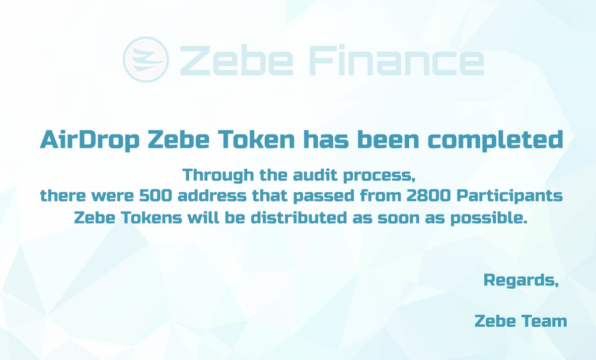 Airdrop#1 Close
#ZebeFinance #BSC #Binance #BinanceSmartChain #Airdrops