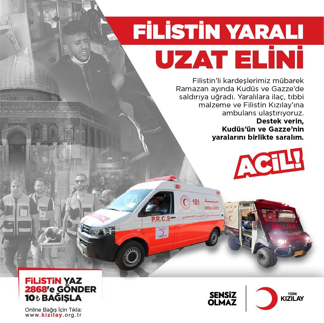 FİLİSTİN YARALI❗️
#UzatElini

FİLİSTİN yaz 2868’e gönder 10₺
kizilay.org.tr