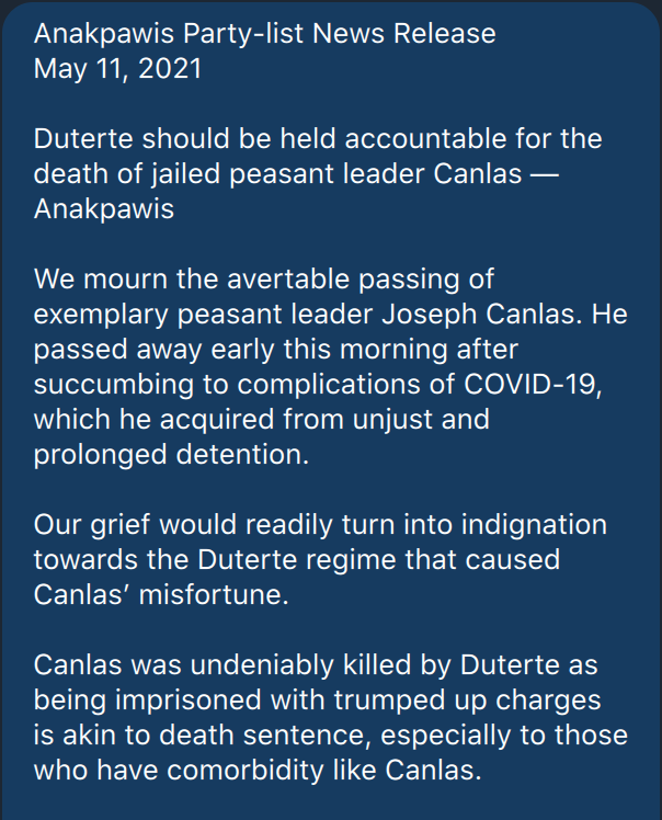 mikenavallo's tweet photo. Groups like BAYAN Gitnang Luson, Anakpawis Party-list and Amihan all blame the government for Canlas' death. https://t.co/9T1DqmZihg