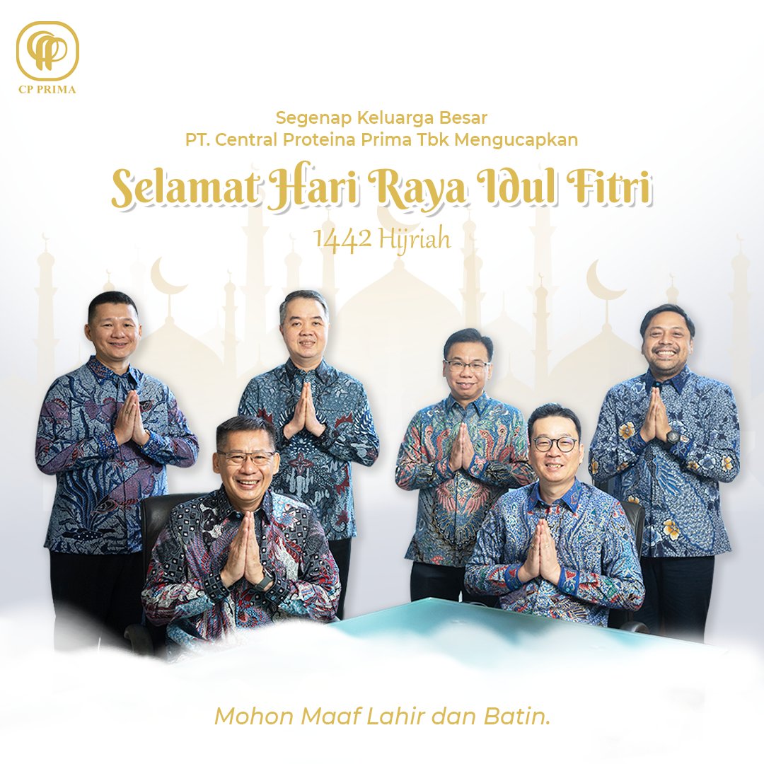 cpprima's tweet image. Segenap Keluarga Besar PT Central Proteina Prima Tbk, Mengucapkan 

Selamat Hari Raya Idul Fitri 1442 H
Mohon Maaf Lahir dan Batin.