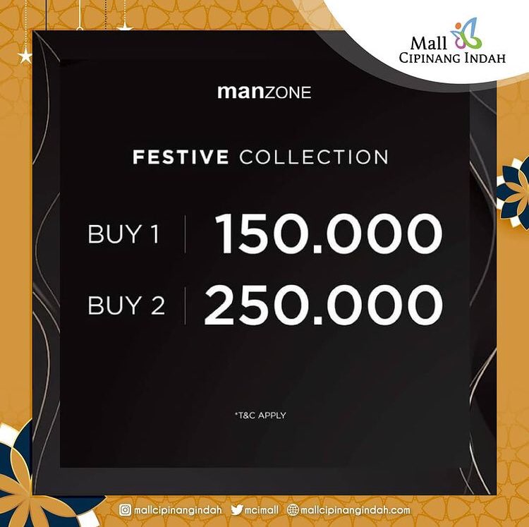 Special Offer!
Manzone Festive Collection

Manzone memberikan kamu penawaran special untuk menyambut #JelangHariBaik ini

Buy 1 150.000
Buy 2 250.000

Syarat dan ketentuan:
- Berlaku kelipatan
- Pembelian dalam satu struk
- Tidak dapat digabungkan dengan promo lain