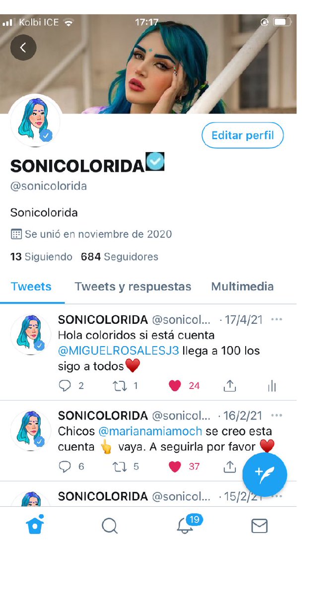 sonicolorida's tweet photo. Coloridos ya twittee me mando la foto que mañana me verifican muchas Gracias coloridos los amoooo♥️🎉 https://t.co/oVOekj2nI5