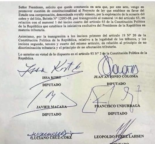 JoviNomas's tweet photo. Firmaron para  frenar el royalty minero:
-Issa Kort
-Coloma
-Javier Macaya
-Francisco Undurraga
-Cruz Coke
-Leopoldo Peréz 
Todos de derecha, votaron rechazo. Este 15 y 16 de mayo no votes por ellos, no quieren cambiar nada. Tampoco votes por la DC y ex concertación. https://t.co/tAd9oMGqWo