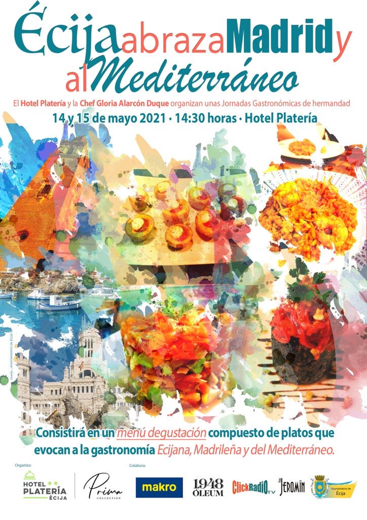 El <a href="/hotelplateria/">Hotel Rest Plateria</a>, <a href="/makro/">KroMa</a>, el
<a href="/Aytoecija/">Ayuntamiento Écija</a> y la chef <a href="/sabeagloria/">SABE A GLORIA</a> vamos a realizar unas jornadas gastronómicas.
Vente 14 y 15 de mayo a las 14:30. No te olvides de reservar en el 669791012
 
#ecijeamos #actitudpositiva #solidaridad #ecija #solidaridad