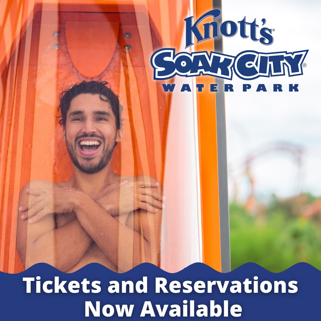 Tickets and reservations for Knott's Soak City Waterpark are now available on our website! Splash into summer at #KnottsSoakCity beginning May 29, with a special Season Passholder Preview on May 22 and May 23 - bit.ly/3hgqg8B
