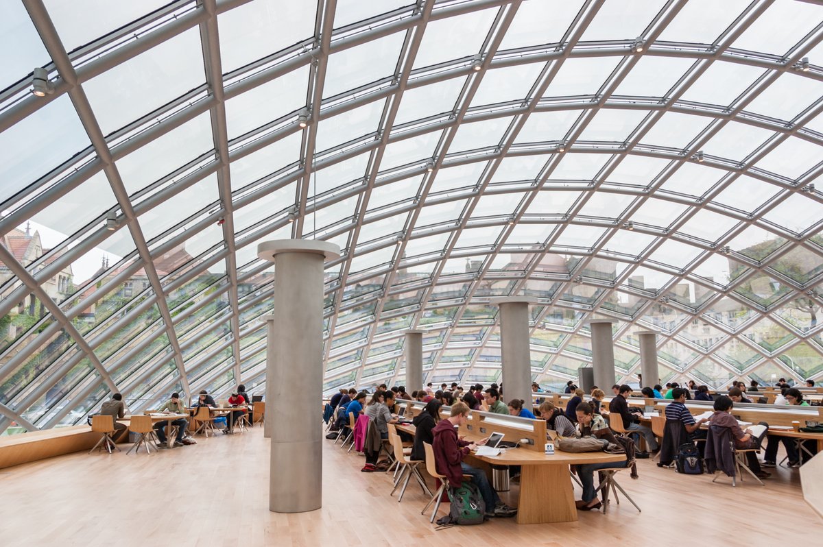 Mansueto Library at the University of Chicago, a delicate glass bubble atop a subterranean tub full of books. By the time it was completed in 2011, HVAC technology had caught up to the climate control demands of such a glassy structure.