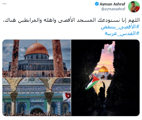 أيمن أشرف يدعم القضية الفلسطينية عبر تويتر