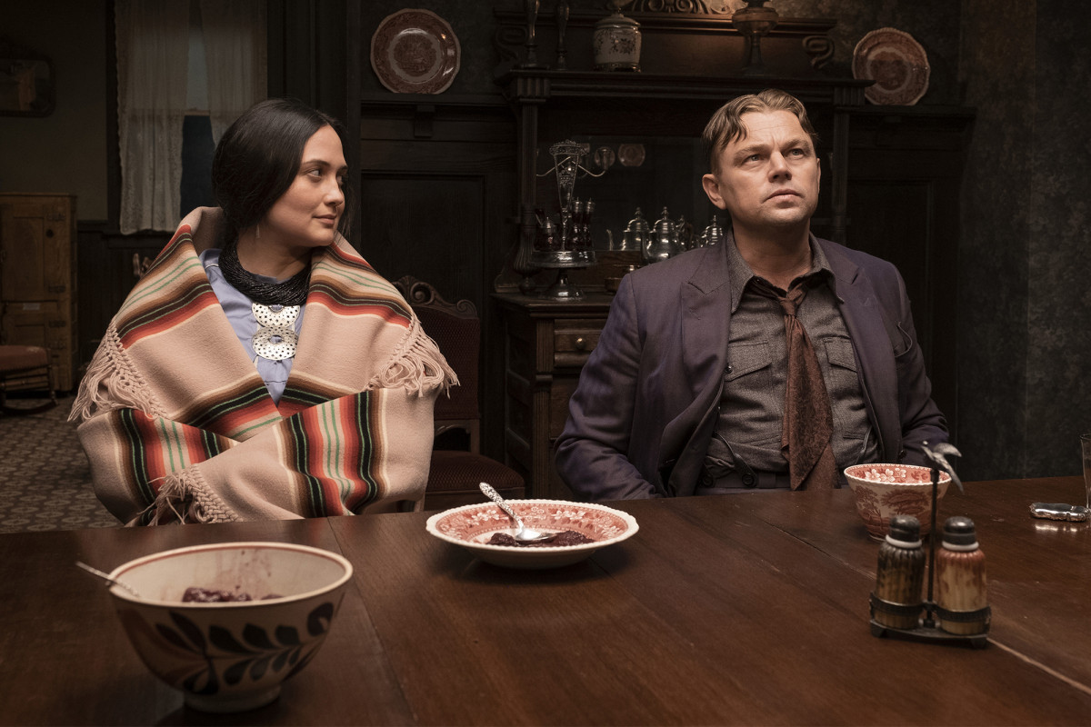 letterboxd's tweet image. Lily Gladstone completely recognizable in first photos of new Scorsese film.