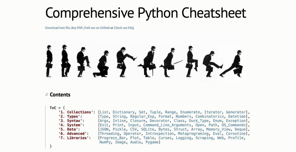 crewml1's tweet image. Comprehensive Python Cheatsheet
buff.ly/2TwDmT9
#python #pythontraining #pythonmachinelearning #Python3 #PythonPackages #Programming #Coding #100DaysofCode #100DaysOfMLCode #CodeNewbie #programmer #softwaredeveloper #Software #SoftwareEngineer