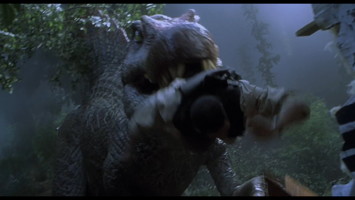 The effects are still practical for the most part as this is just before 3DCG fully took over movies. The puppetry holds up pretty well too. Not as well as the original, but it's good stuff.Oh, uh, death count is at 4.  #JurassicThreewatch