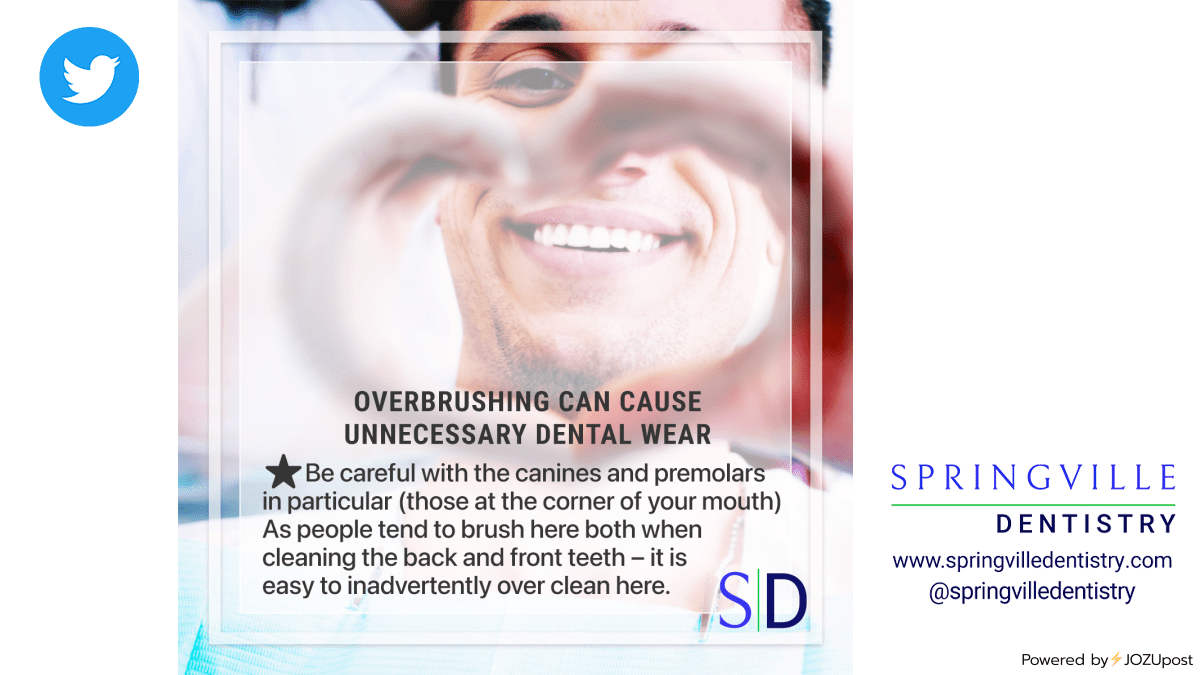 SpringvilleDent's tweet image. Overbrushing can cause unnecessary dental wear. 

★ Be careful with the canines and premolars 
in particular (those at the corner of your mouth),  It is easy to inadvertently over clean here.
#overbrushing #dentalgums
jozu.me/r0y