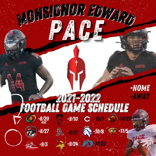 MonsignorPaceFB's tweet image. 🚨 Your 2021-2022 Spartans Football Schedule 🚨