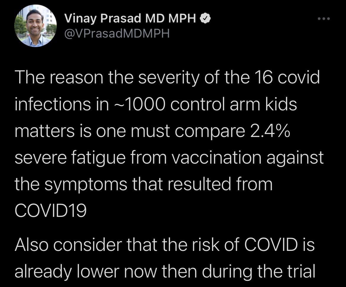 also maybe consider how many people unvaccinated kids can infect (and how many those people infect, and so forth) compared to 2.4% with severe fatigue because it’s a pandemic